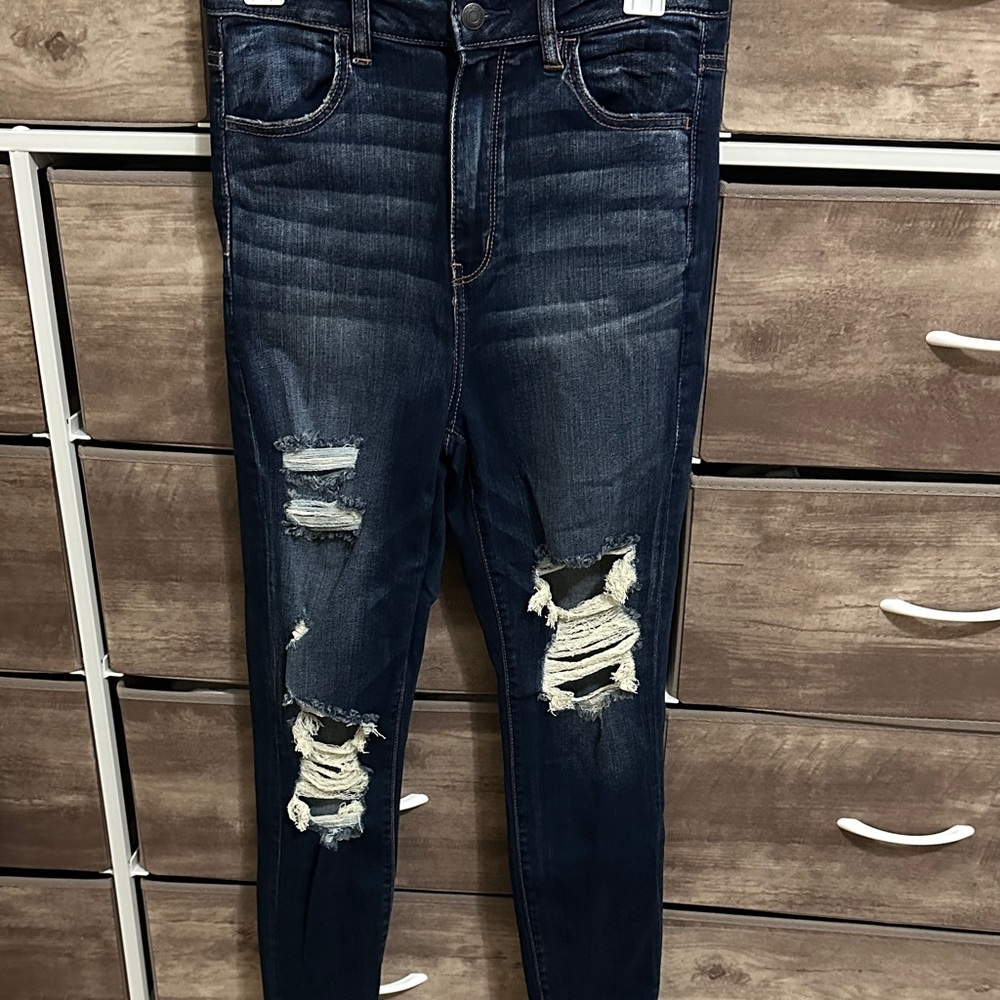 American Eagle Outfitters Highest Rise Distressed Denim Jeggings Size 10 Short